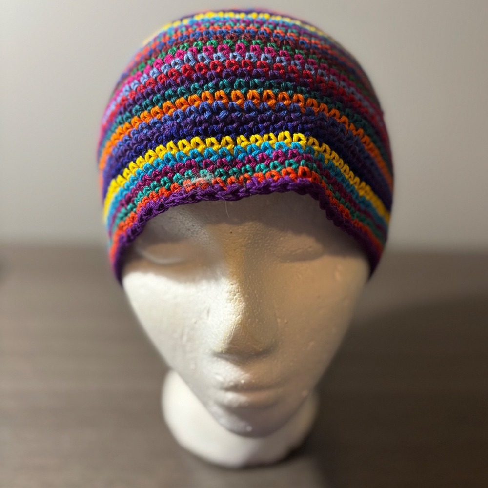Handmadeโ Multicolored Knitted Beanie 100% Cotton Made in Guatemala